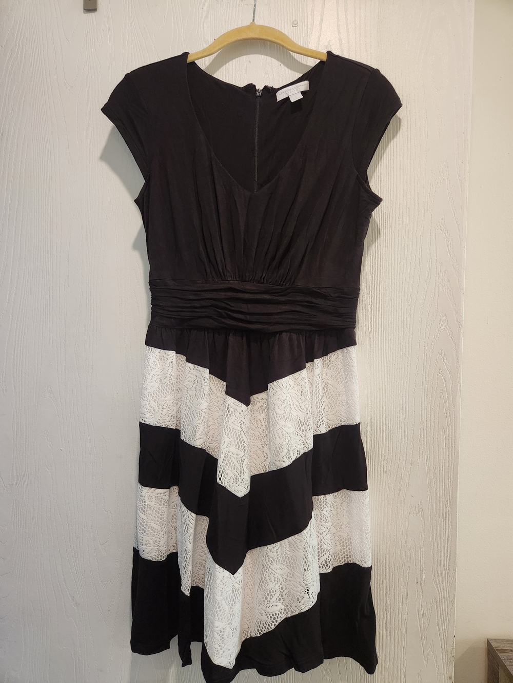 New York & Company Black and White Lace-Panel Fit and Flare Dress